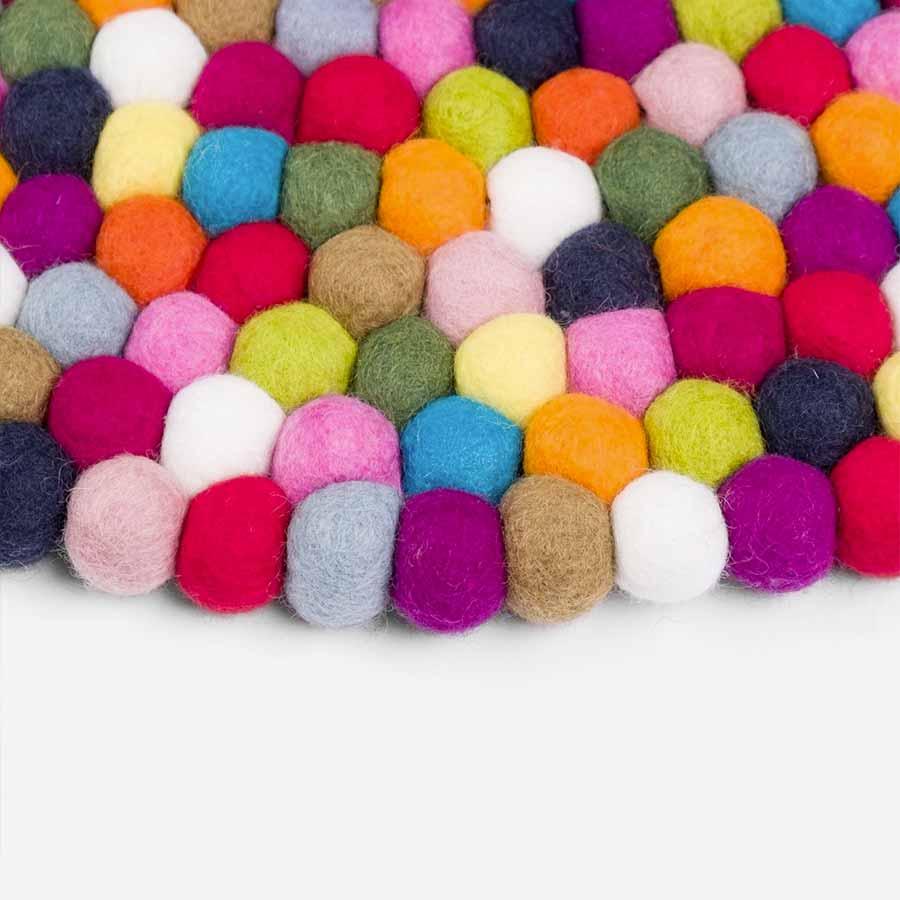 Alfombra redonda de bolas de colores - 100% lana natural - Fieito